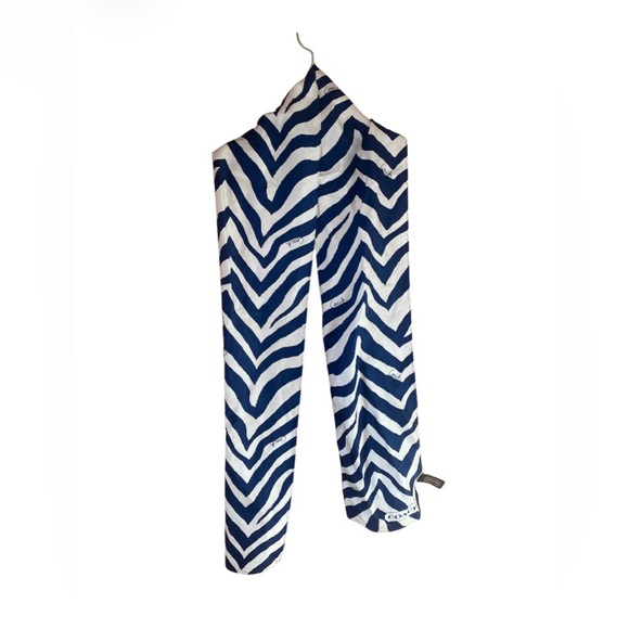 Coach Silk Scarf Navy Off White